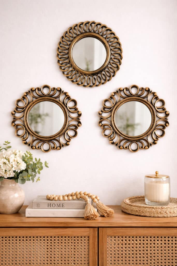 Miroir Murale Doré Vintage 3 Pièces