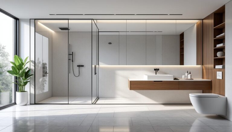 découvrez comment un miroir panoramique peut agrandir visuellement votre salle de bain en reflétant l'espace, créant ainsi une ambiance lumineuse et ouverte.