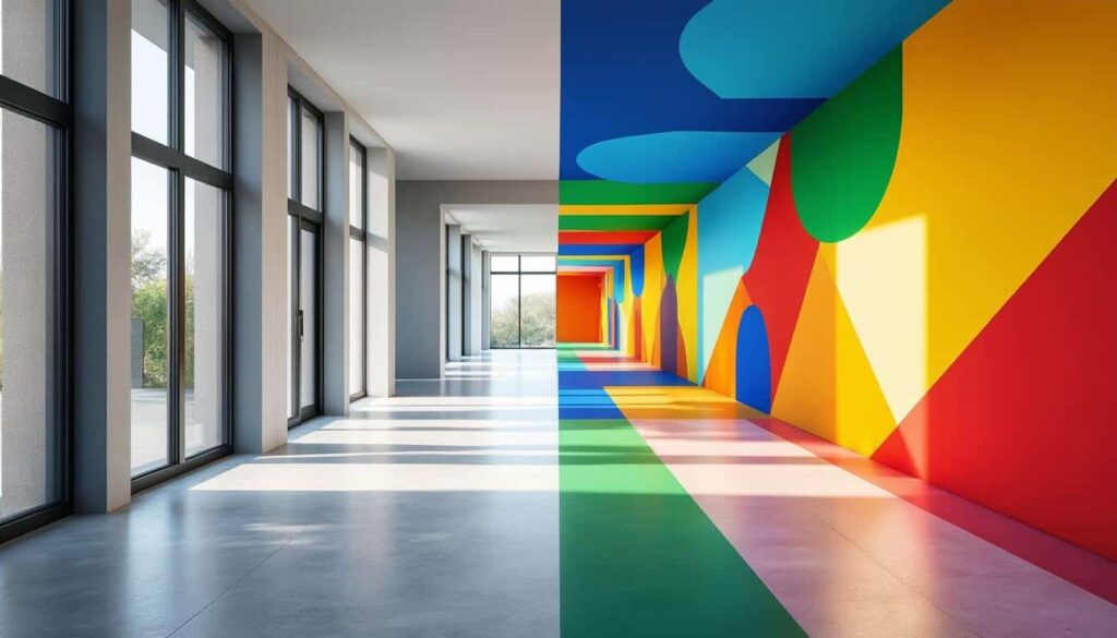 découvrez comment l'utilisation d'aplats de couleurs vives transforme et dynamise les espaces de passage monotones en leur apportant énergie et modernité.