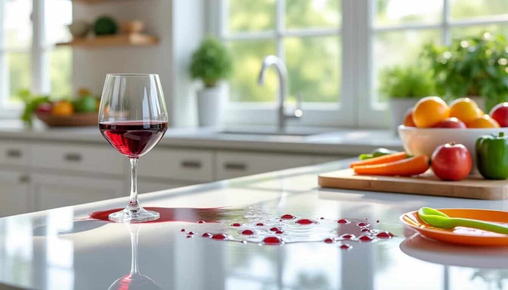 profitez d'une cuisine familiale impeccable grâce au traitement hydrofuge garantissant une résistance optimale aux taches sur votre plan de travail.