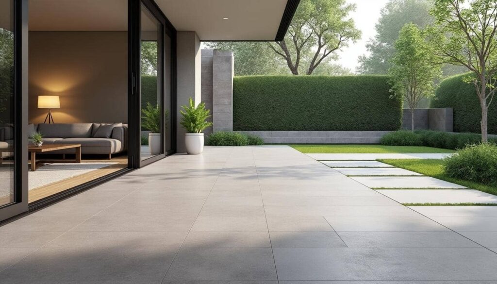 découvrez comment créer une transition visuelle fluide entre l'intérieur et l'extérieur grâce à la continuité du dallage, pour un espace harmonieux et intégré.