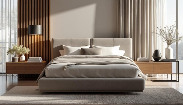 découvrez comment harmoniser votre suite parentale en choisissant des tables de chevet asymétriques pour un style structuré et unique.