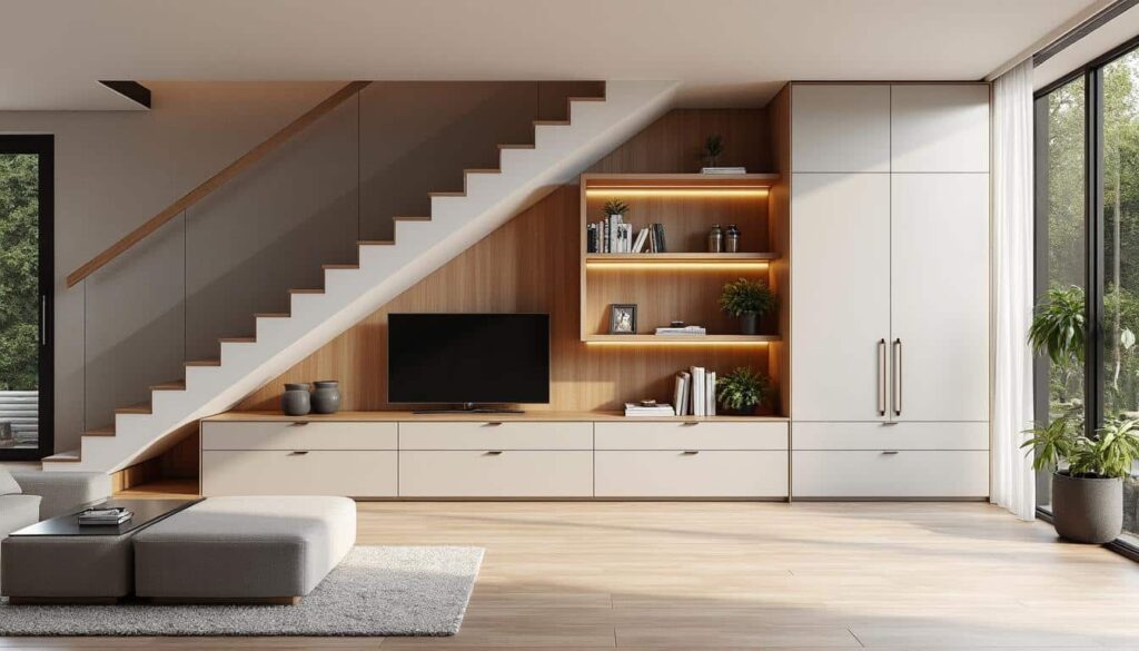 découvrez comment optimiser le rangement sous votre escalier grâce à des meubles sur mesure parfaitement intégrés, alliant fonctionnalité et esthétique pour valoriser votre espace.