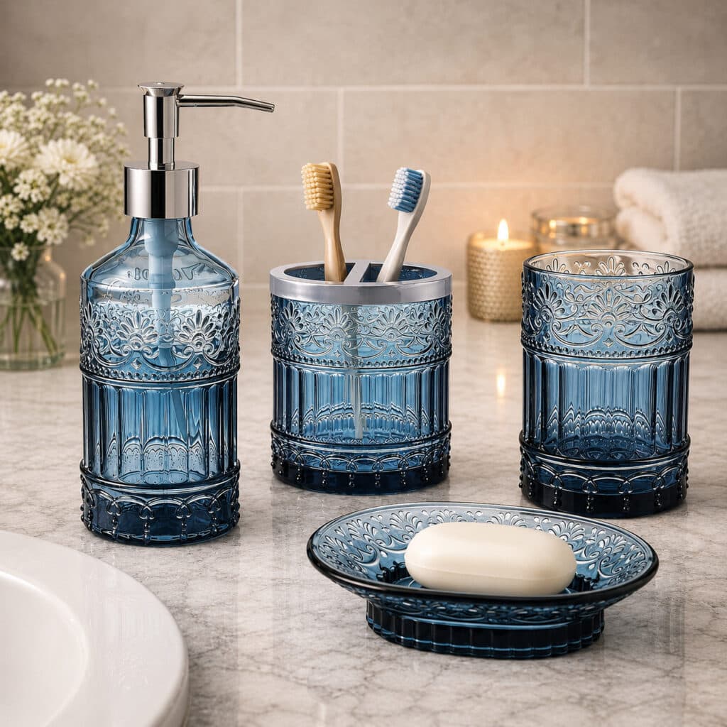 accessoires de salle de bain en verre mosaïque 4 pièces