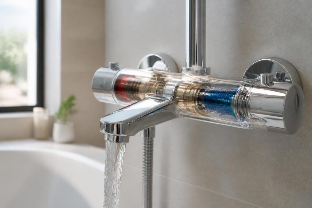 découvrez comment le mitigeur thermostatique de bain assure un blocage sécurisé de la température de l'eau pour prévenir les brûlures et garantir un confort optimal lors de vos bains.