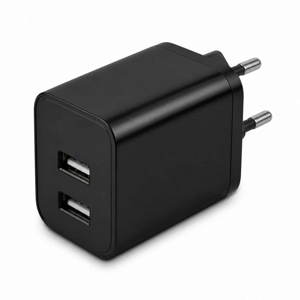 Adaptateur secteur avec 2 ports USB-A présenté seul