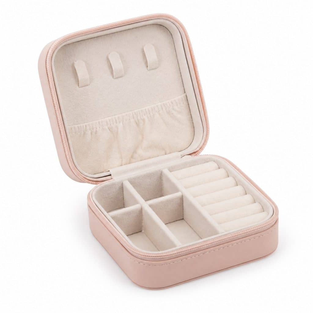 Étui de rangement pour bijoux de voyage présenté seul