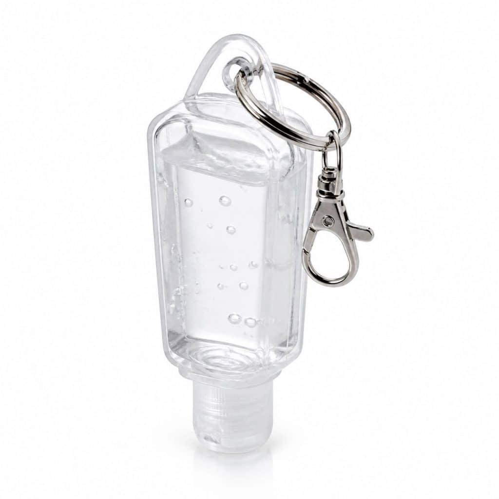 Gel hydroalcoolique format voyage avec porte-clé présenté seul