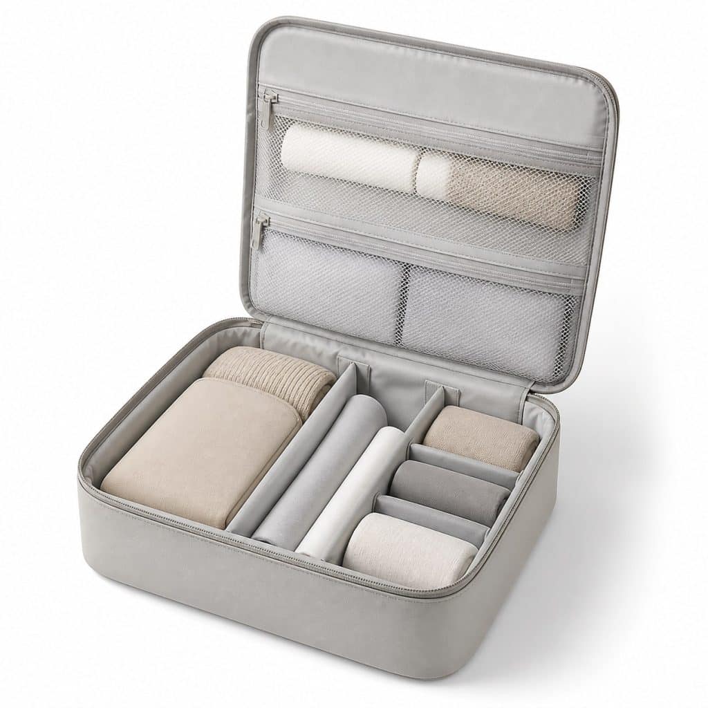 Organiseur de valise multi-compartiments présenté seul