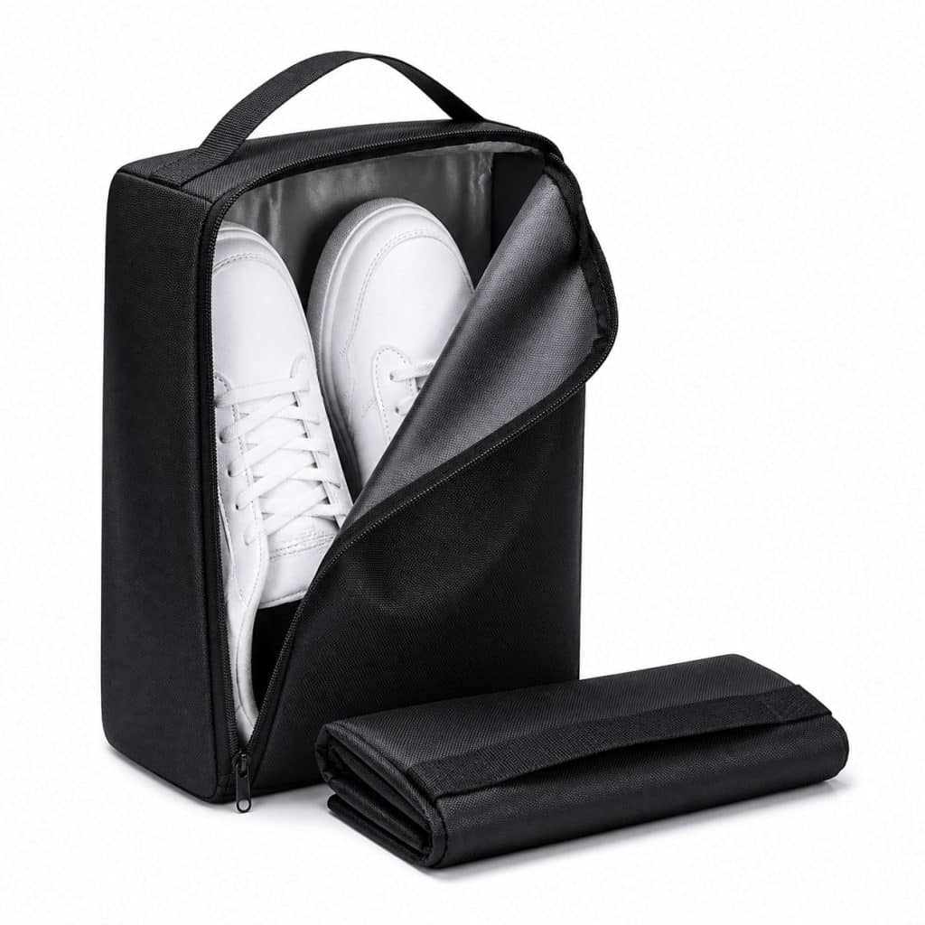 Sac à chaussures pliable ultra-compact présenté seul