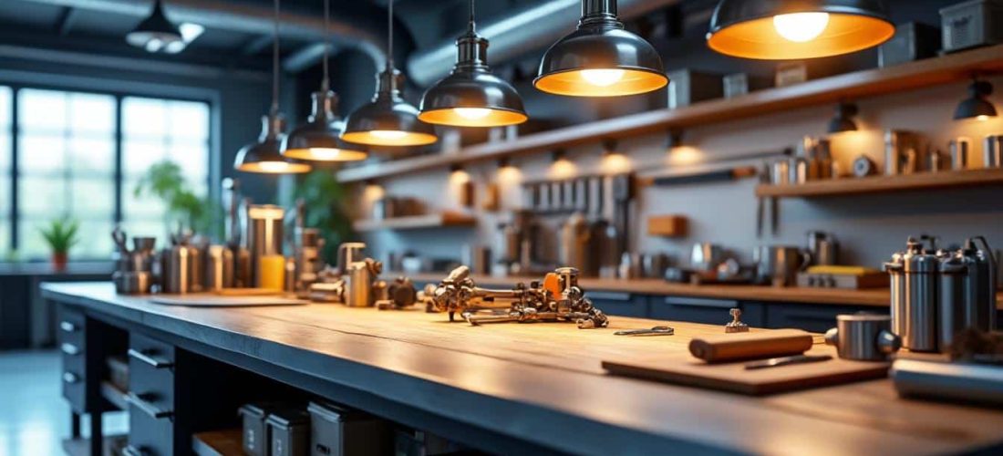optimisez l'éclairage de vos plans de travail grâce à des suspensions de luminaires directionnels, pour une lumière ciblée et efficace.